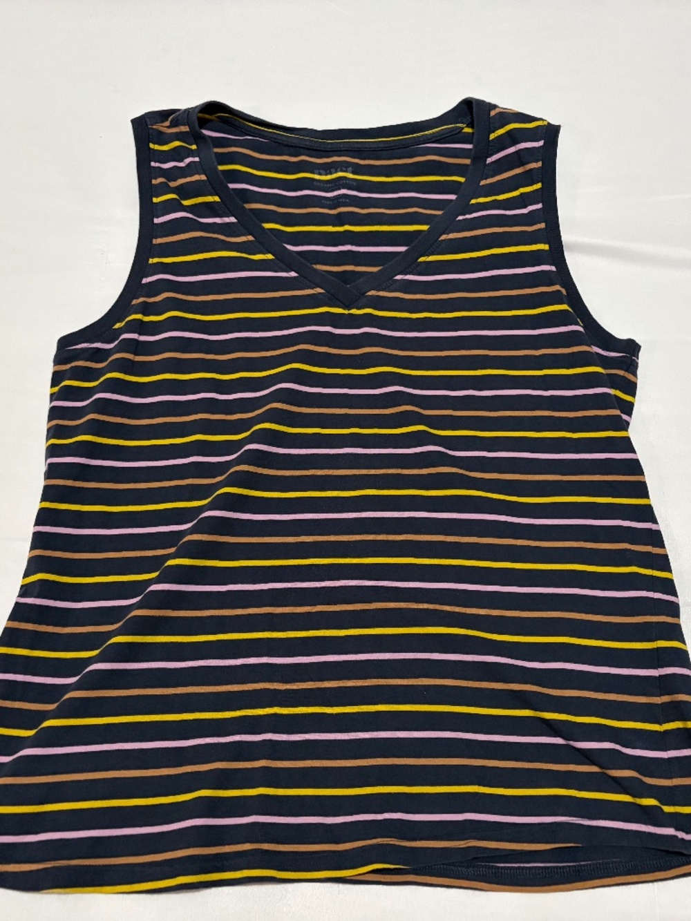 PACT Organic Cotton Striped V-Neck Tank Top | Size L